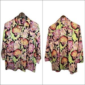 Lauren Ralph‎ Lauren Womens Button Paisley Print Top Shirt Sz 1X 3/4 Spring